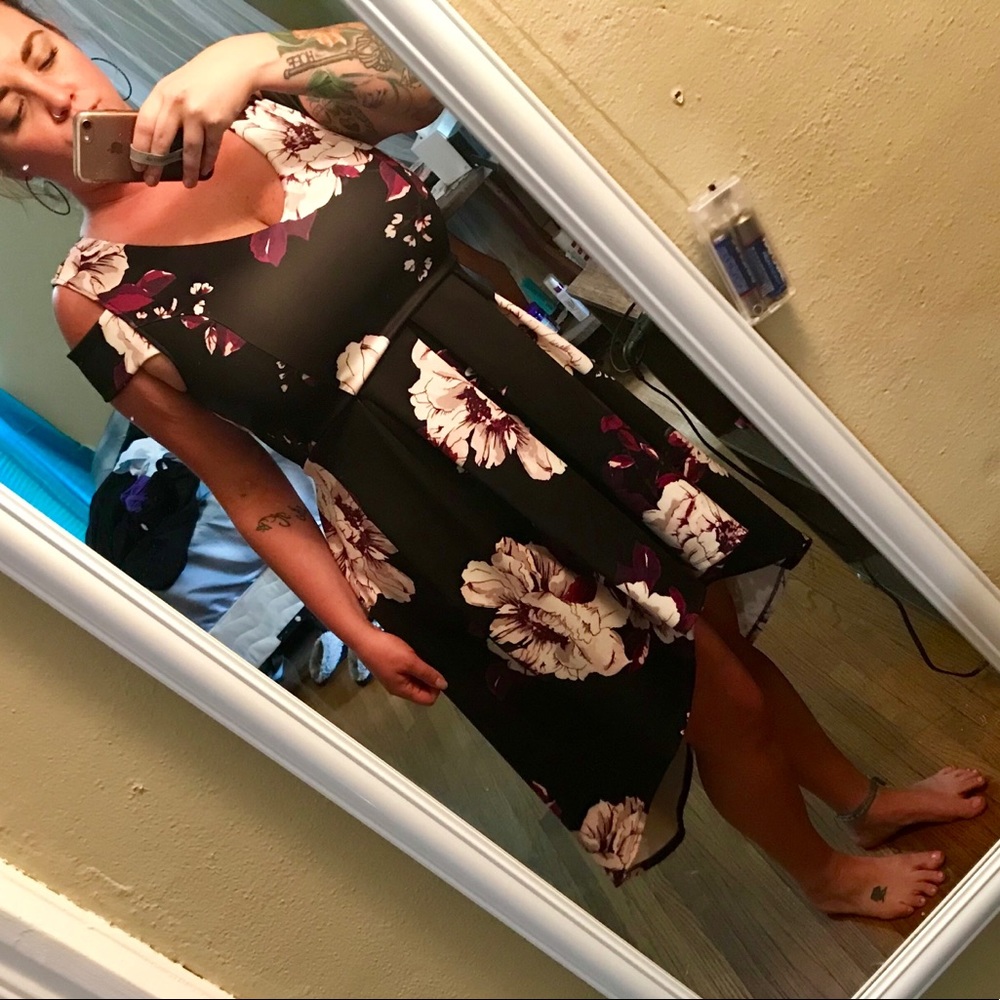 Black floral cocktail dress